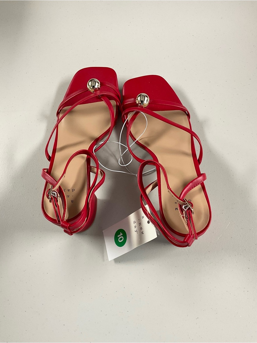 Red Strappy Square-Toe Sandals with Gold Accent A New Day NWT Size 10